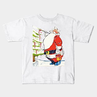 Santa Claus Painting the ice stalactites of the Christmas Pine Retro Vintage Comic Cartoon Kids T-Shirt